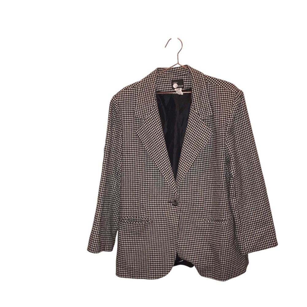 Vintage First Option houndstooth wool blend blazer jacket size large